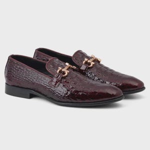 Croc-Embossed Slip-On Loafers in Deep Burgundy Men main image 2