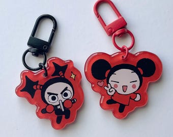 pucca & garu key chain acrylic charm | 2" double side clear