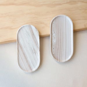 White Marble Tray - Minimalist Natural Stone Vanity Catchall, Jewelry Trinket Dish, Coffee Table Tray