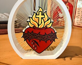 3D Printed Sacred Heart of Jesus String Art | Catholic Home Decor (7.1" Tall)