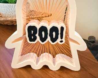 BOO! Halloween Ghost String Art | 3D Printed Spooky Shelf Decor, Fall Desk Decoration, October Table Gift