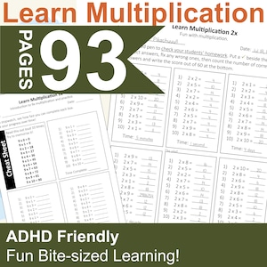 Tabla de multiplicar / Aprendizaje rápido - 93 páginas / Apto para personas con TDAH