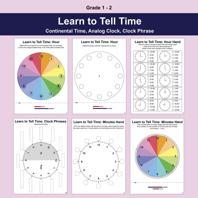 Telling Time Worksheet | Grade 1 | 12-hour, 24-hour Clocks (digital ...