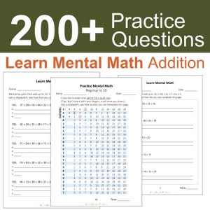 Domine la reagrupación de matemáticas mentales / Más de 200 preguntas de práctica de suma / Apto para personas con TDAH / ¡Descárguelo instantáneamente hoy!