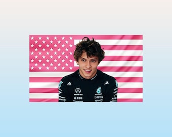 Kimi Antonelli Pink American Flag Tapestry – F1 Driver Wall Flag | Formula 1 Racing Banner | Motorsport Fan Decor | Pink Dorm Wall Art