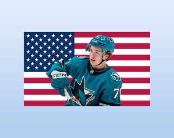 Macklin Celebrini American Flag Tapestry – Hockey Star Wall Decor | Team USA Inspired Room Banner | Sports Fan Dorm Flag