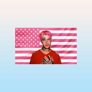 Lil Peep Pink Amerikanische Flagge Wandbehang - Emo Rapper Wandbehang | Gothic Musik Banner | Ästhetisches Rosa Wohnheim Dekor