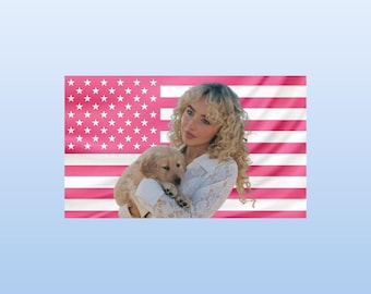 Tapiz con la bandera estadounidense rosa de Sabrina Carpenter - Decoración de pared de estrella del pop - Banner estético para dormitorio, regalo para fanáticos de la música