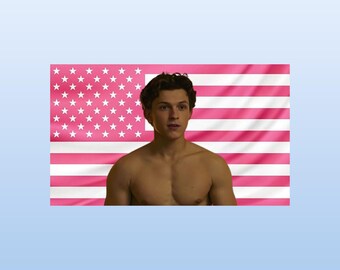 Tom Holland Pink American Flag Tapestry – Spider-Man Wall Art | Marvel Aesthetic Decor | Celebrity Fan Flag | Dorm Room Decor