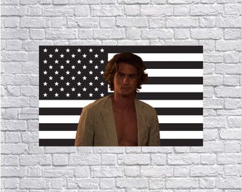 John Beck Black American Flag Tapestry – 911 Wall Art | Firefighter TV Show Decor | Dark Aesthetic Flag | Dorm Room Decor