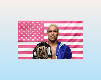 Charles Oliveira Pink American Flag Tapestry – UFC Fighter Wall Flag | MMA Champion Banner | Fight Fan Decor | Pink Dorm Wall Art