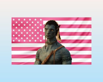 Jake Sully Pink American Flag Tapestry – Avatar Wall Art | Pandora Na’vi Decor | Sci-Fi Movie Flag | Aesthetic Dorm Room Decor