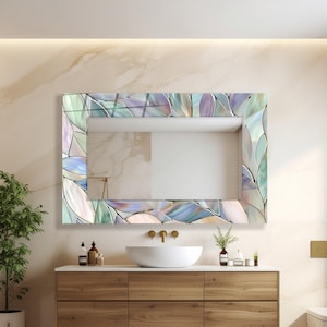 Pastel Colorful Abstract Tempered Glass Round Wall Mirror Decor: Luxury Bathroom Vanity Mirror