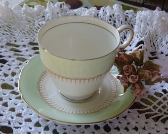 Beautiful Paragon Fine Bone China By Appointment ~ Circa 1952-1960 ~ Pale Mint Green and White with Gold Filagree Cup and Saucer Set