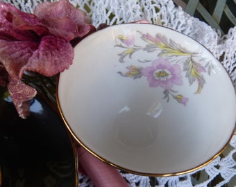 Gorgeous Vintage Collingwood Black Tea Cup and Saucer in Black with Hand painted Pink Floral Design ~ Circa 1948--1957 Based on Makers Mark