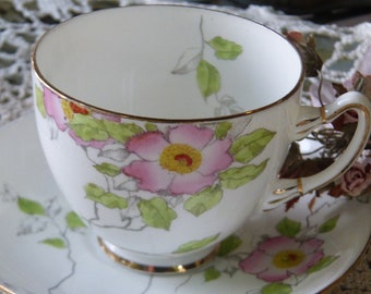 Adderley Fine Bone China Circa 1947-1950 ~ Hand painted Floral Tea Cup and Saucer Set ~  Beautiful Floral lines throughout the Cup & Saucer