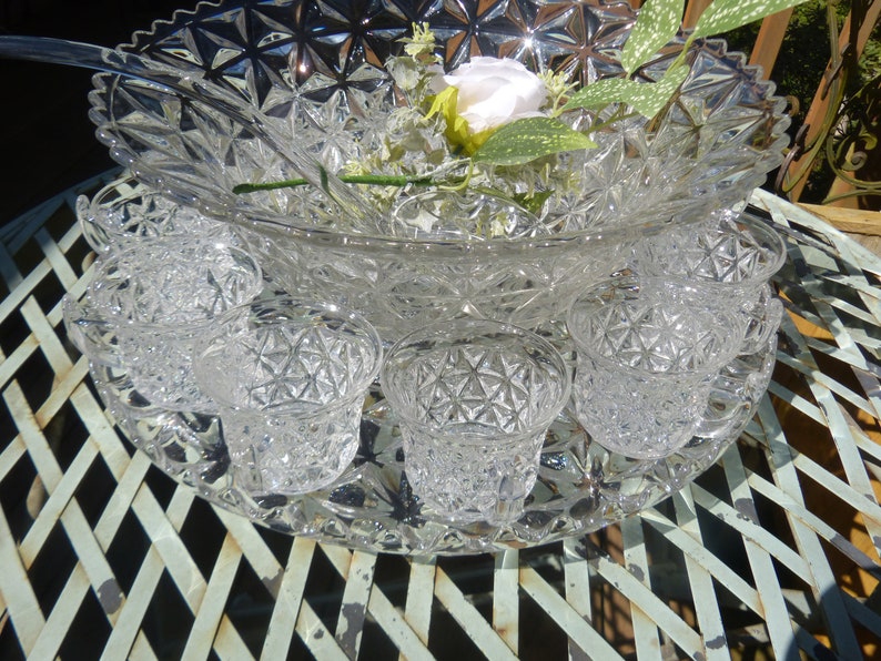 Stunning 1970's Vintage Punch Bowl Set with Twelve Matching Cups, and Matching Bowl, and Tray, Unknown Rare Name So Beautiful Visually image 10