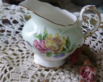 Beautiful Paragon Fine Bone China By Appointment ~ Circa 1952-1960 ~ Pale Mint Green and White Floral Creamer with Gold Accents