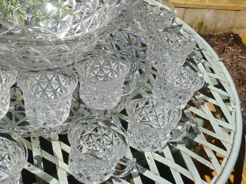 Stunning 1970's Vintage Punch Bowl Set with Twelve Matching Cups, and Matching Bowl, and Tray, Unknown Rare Name So Beautiful Visually image 6