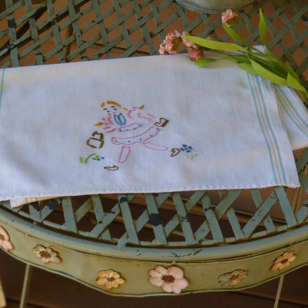 Vintage Sweet Handmade Embroidery Runner (Would look cute in a little girls room on a dresser)  Little Girl's  Room Decor,  Vintage Linens
