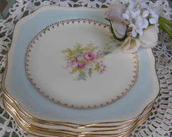 Another Beautiful Vintage Set of  Eight Rare Square Salad Plates in the The Chateau Pattern by Homer and Laughlin ~ Egg Shell Georgian ~