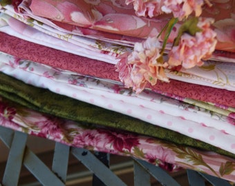 Shabby Chic Fabric Bundles for you in Lovely Pinks and Greens ~ Lovely Eleven Fabric Bundle of Beautiful Florals ~ Fabrics  and Crafts