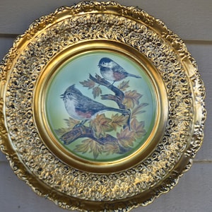 Hand Painted Bird Plate with Gold Ornate Surround by Artist Faith Ivie ~ Collectible Plate ~ Hand Painted Bird Plate 1970s