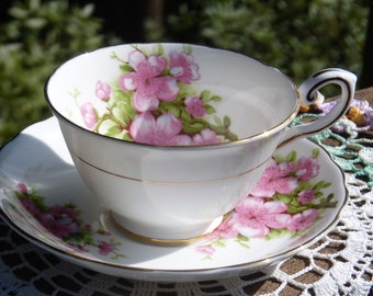 Vintage  TUSCAN  Fine Bone China Pink Floral Tea Cup and Saucer ~ Made in England ~ Circa 1947 ~  Collectibles ~ Tea Cups & Saucers