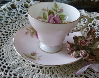 EB FOLEY Pink Floral Bouquets on a Pale Pink Corset Cup Shape, Beautiful Early Spring Floral Beauty ~ Made in England Circa 1948-1963