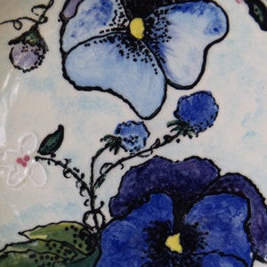 Vintage Handmade Hand painted Floral Plate in Blues and Purples ~ Home and Living ~ Kitchen and Dining ~ Home Decor ~ Wall Hanging