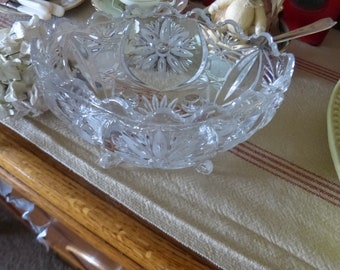 Vintage Clear Cut Crystal  Glass Candy Bowl ~ With Sunbursts and Cut Designs ~ Beautiful for Candy Presentation ~ Bowls ~ Entertaining