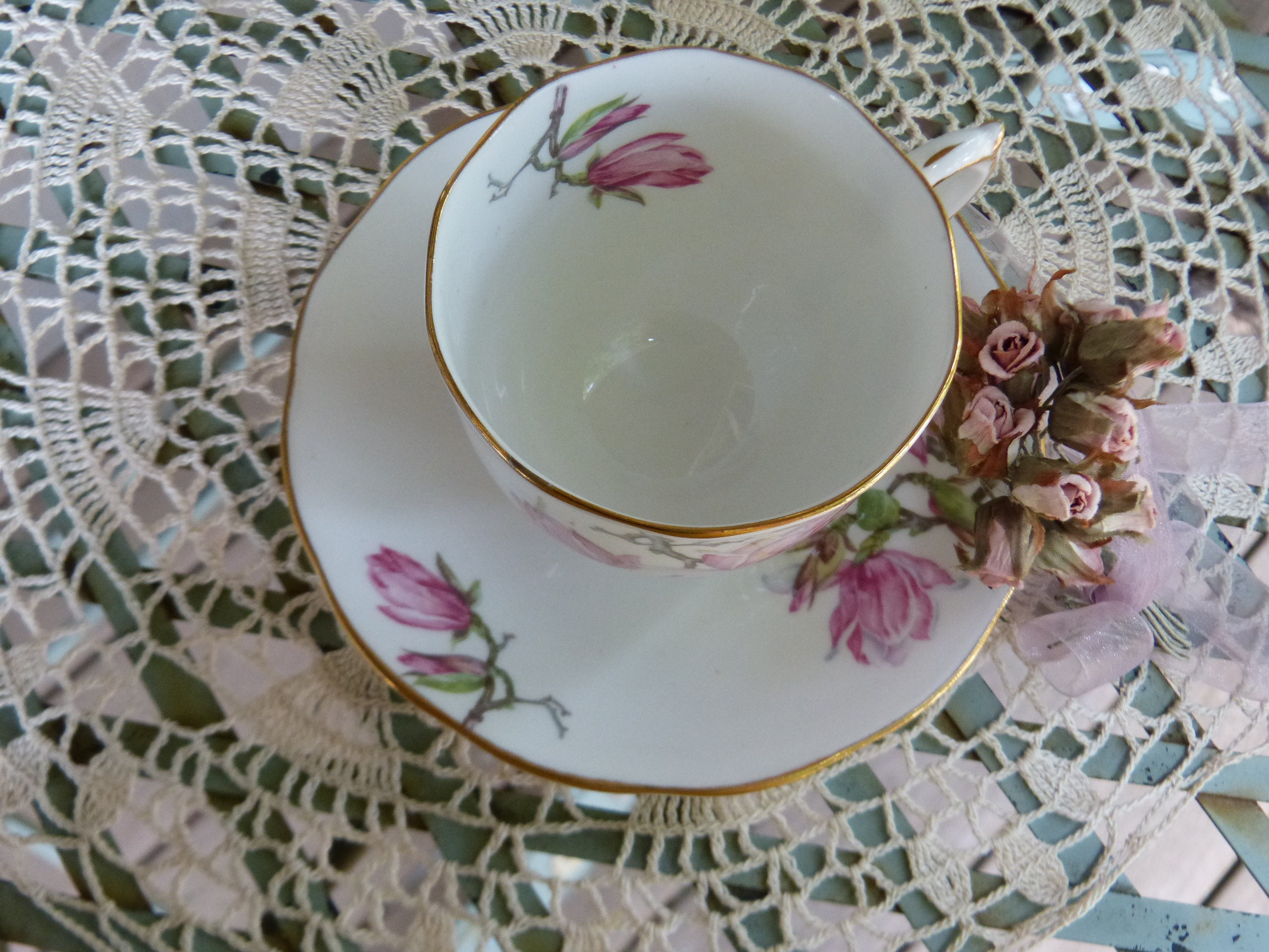 Fine Bone China Roslyn Tea Cup & Saucer Magnolia 857322 P. Etsy
