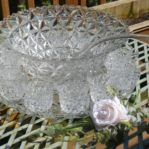 Stunning 1970's Vintage Punch Bowl Set with Twelve Matching Cups, and Matching Bowl, and Tray, Unknown Rare Name So Beautiful Visually image 7