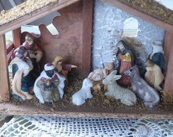 Small Vintage Rustic Ten Piece Nativity Manger ~ Perfect for Holiday Traditional Decorating and Religious Decor ~  It's never to early shop