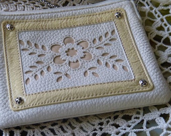 Beautiful Vintage Small White Leather Brighton Evening Cross Body Purse with Chain ~ Handbags ~ Crossbody Bags, Vintage Purses ~