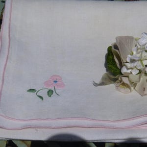 Vintage Linen Small Tablecloth with Applique Flowers and Pink Edged Border ~ Kitchen and Dining ~ Home and  Living ~ Kitchen Tablecloths