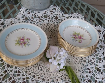 Beautiful Vintage Sets of Fruit & Dessert Bowls, and Bread and Butter Plates in The Chateau Pattern by Homer and Laughlin Georgian Eggshell