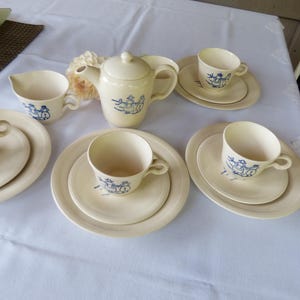 Vintage Sweet Edwin M. Knowles Childs Tea Set in a Blue and White Dutch Scene  from the 1940s ~ Little Kids Room Decor,  Play Tea Party!