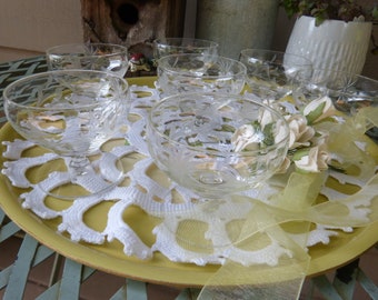 Vintage Etched Crystal Port Glasses - Set of 7 - Floral Design