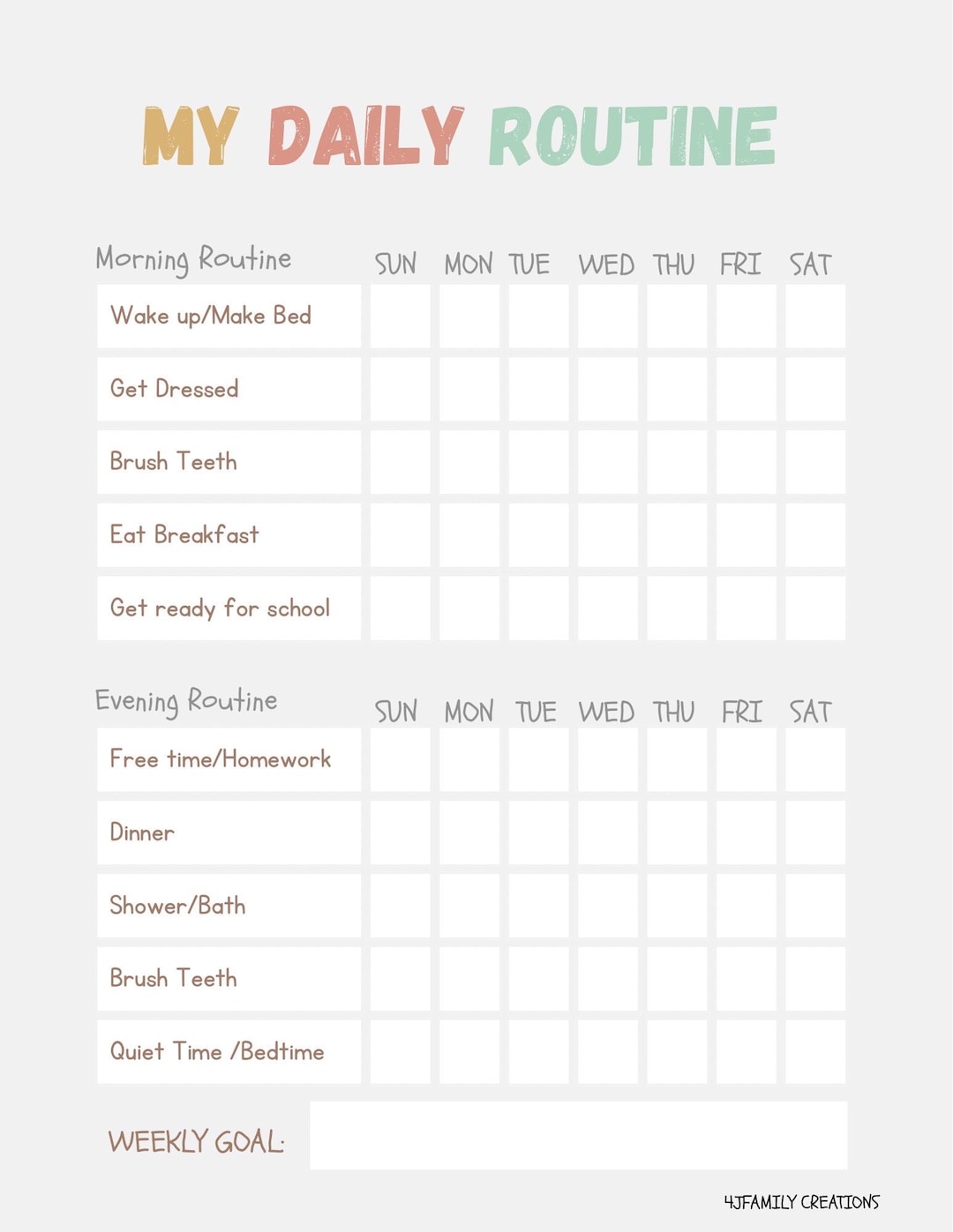 Kids Daily Routine Chart Printable | Morning & Evening Checklist ...