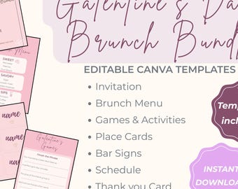 Lot de modèles Canva pour le brunch de la Saint-Valentin | Impressions festives (téléchargement numérique)