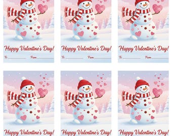 Cartes de Saint-Valentin imprimables pour enfants | Échange scolaire Bonhomme de neige (téléchargement numérique)