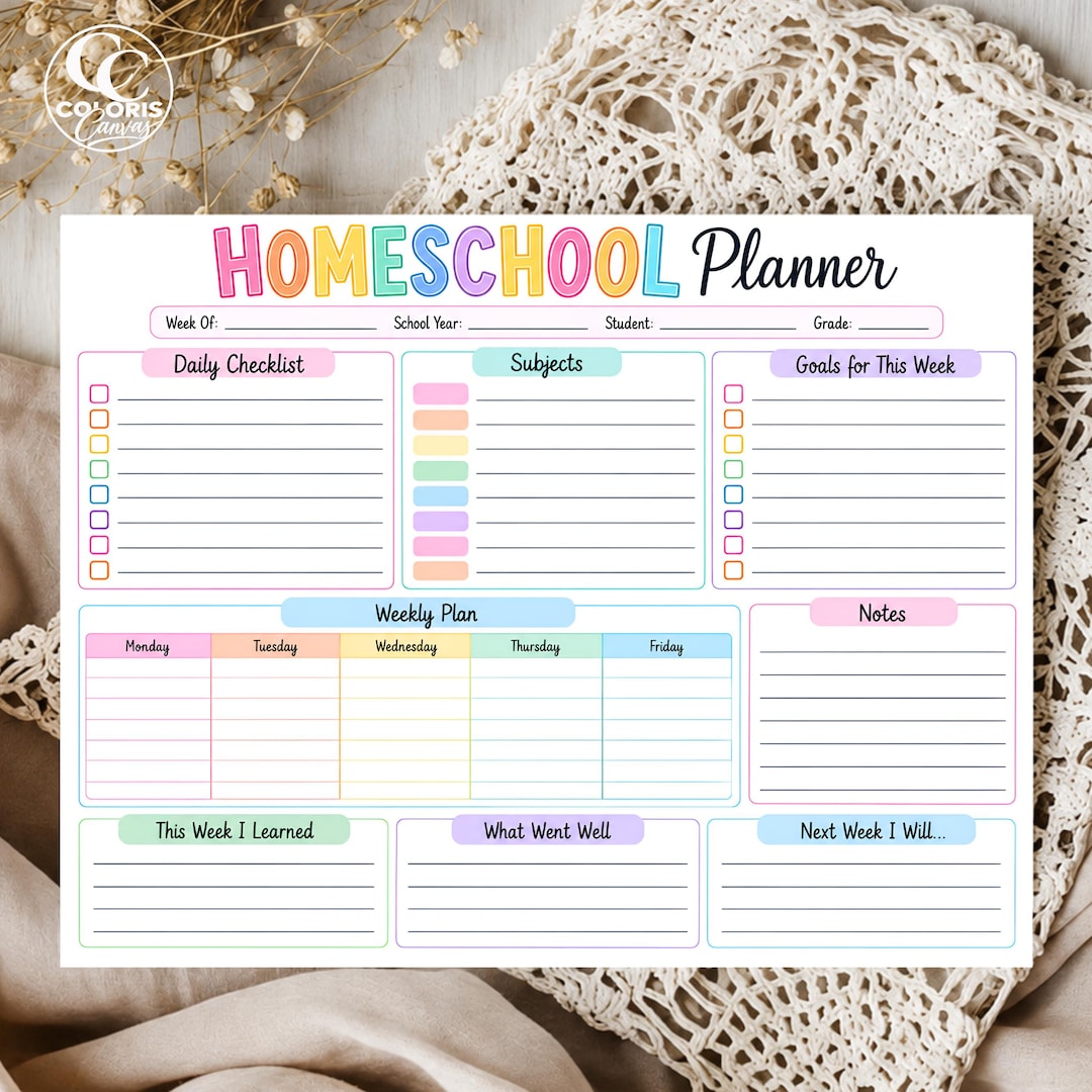 Printable Homeschool Checklist, Weekly Planner for Kids, Daily Schedule ...