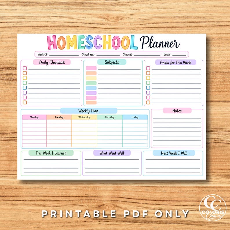 Printable Homeschool Checklist, Weekly Planner for Kids, Daily Schedule ...