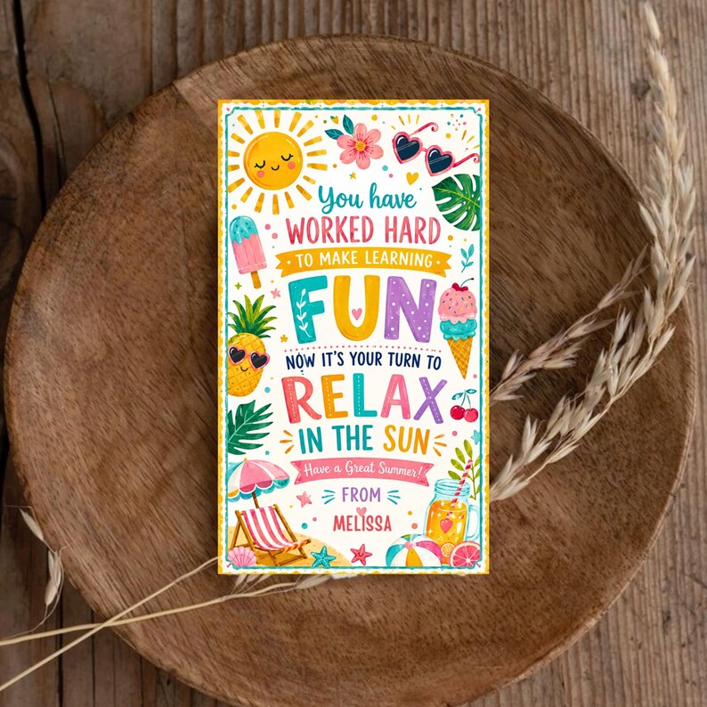 Relax in the Sun Summer Teacher Gift Tag: Thank You Tags Digital Canva ...