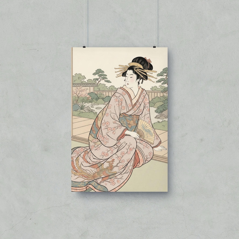 Japanese Geisha Poster, Ukiyo-e Art Print, Vintage Oriental Wall Decor ...