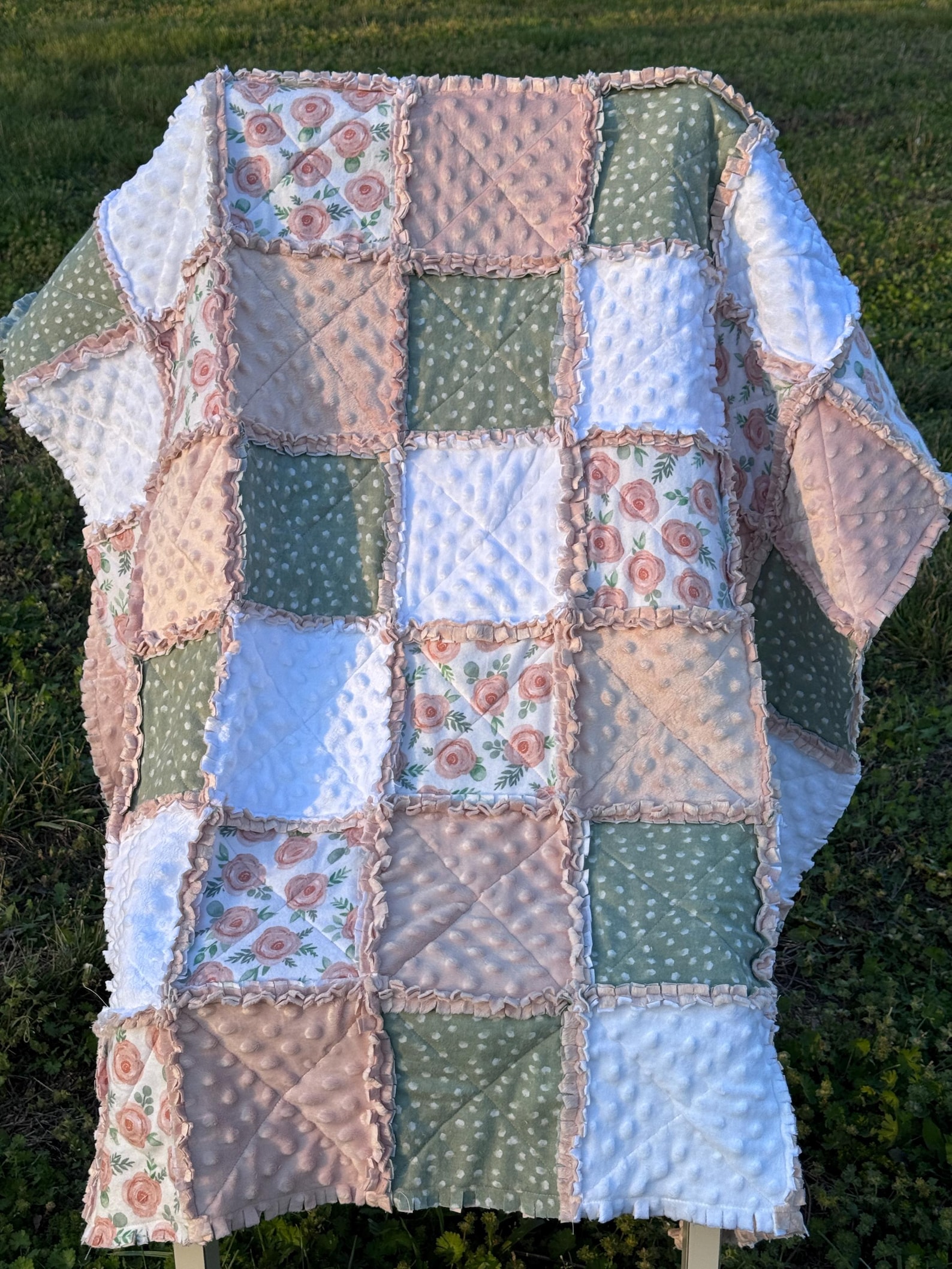 Handmade Floral Rag Quilt With Minky Backing - Etsy