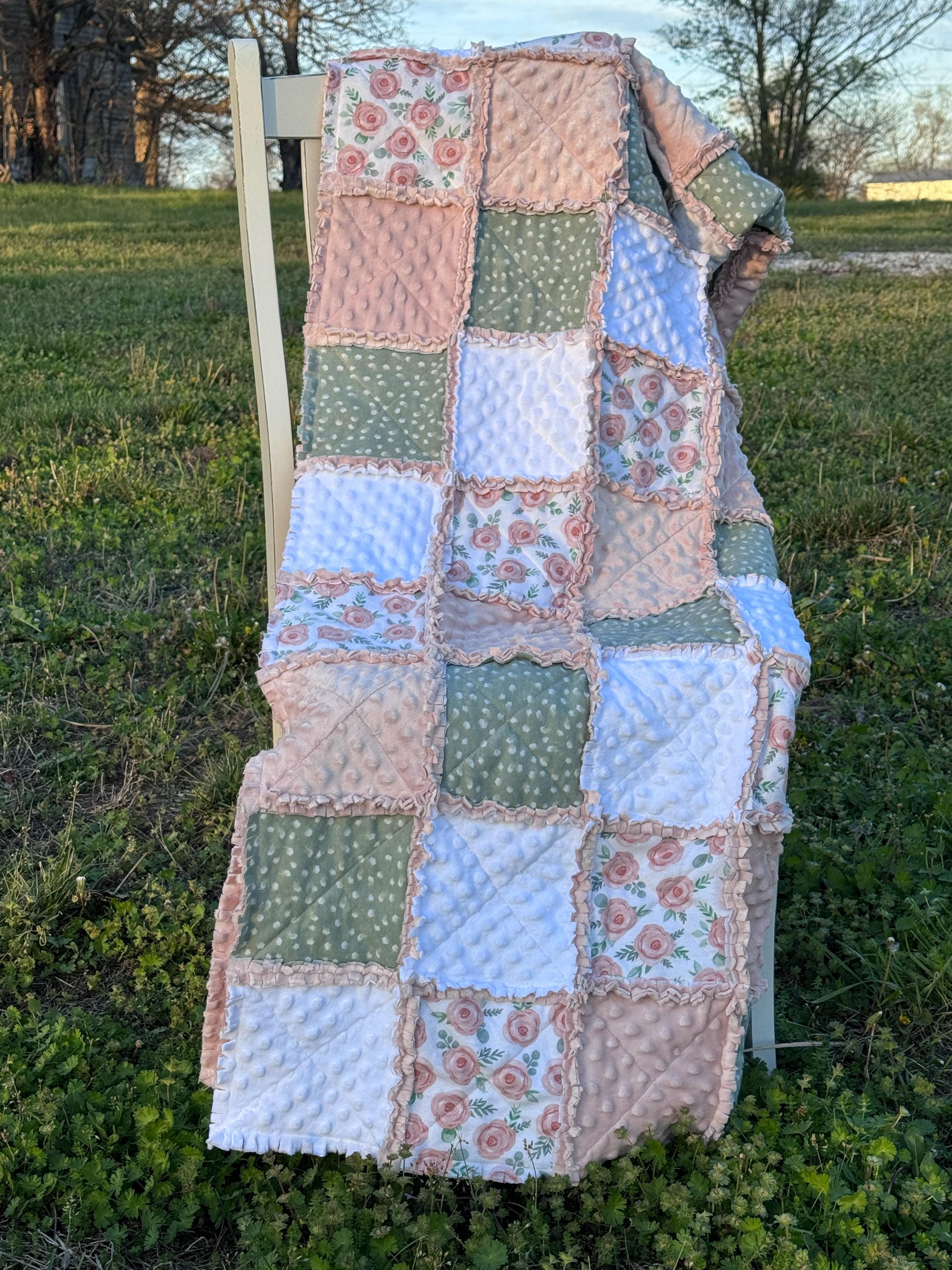 Handmade Floral Rag Quilt With Minky Backing - Etsy