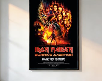 Iron Maiden Burning Ambition Movie Poster、Retro Aesthetic、90s Movie Poster、Vintage Film Print、Noir Wall Art