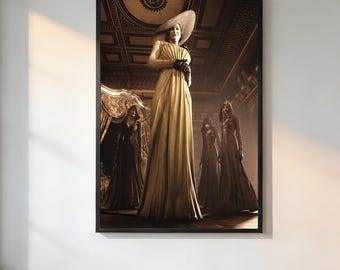 Resident Evil 8 Lady Dimitrescu Zombie Game Poster、Retro Aesthetic、90s Movie Poster、Vintage Film Print、Noir Wall Art